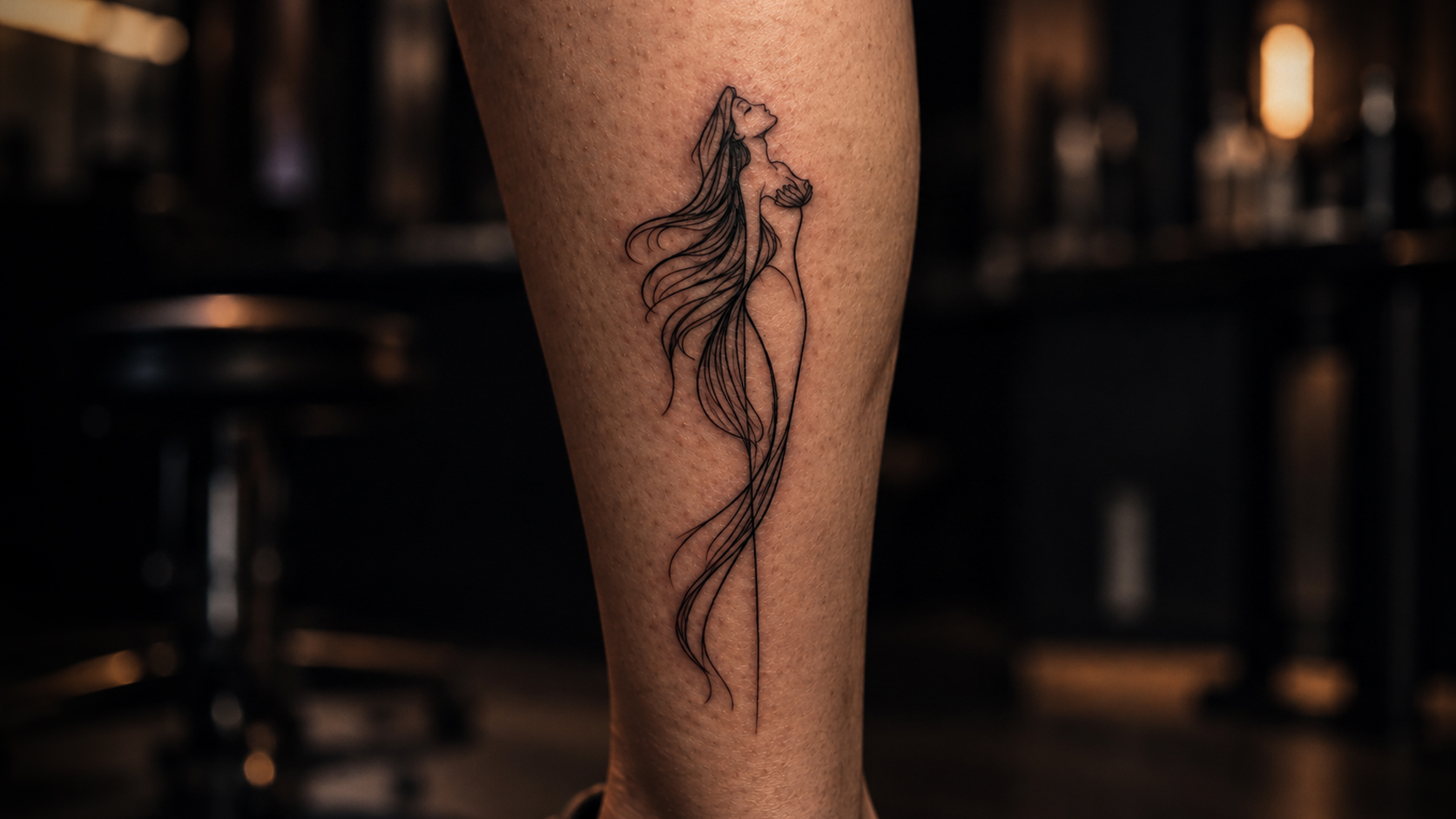 Tatuagem fine line de sereia no antebraço